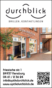 Banner von Durchblick Optik GmbH in Flensburg mit Kontaktdaten, Leistungsübersicht und modernen Lösungen für Brillen, Sehtests und Smart Glasses.